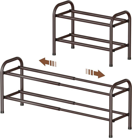 Gonfoam 2-Tier Expandable Shoe Rack,Adjustable Shoe Shelf Storage Organizer Heavy Duty Metal Free Standing Shoe Rack for Entryway Closet Doorway (Bronze)