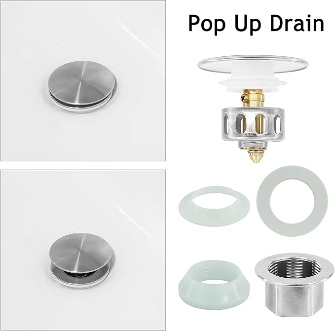 Bathroom Sink Drain,4 Pack Drain Stopper with Overflow,Pop Up Drain Assembly with Detachable Strainer Basket,Built-in Anti-Clogging, Stainless Steel Nut Brushed Nickel