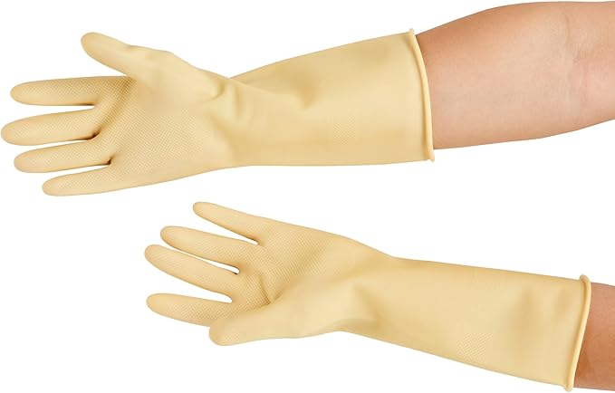 Restaurantware-Clean Tek Professional 22 Mil Large Cleaning Gloves, 10 Pairs Of Long Cuff Gloves - No-Slip Grip, No-Powder, Yellow Latex Gloves For Kitchen Cleaning, Ideal For Washing Dishes