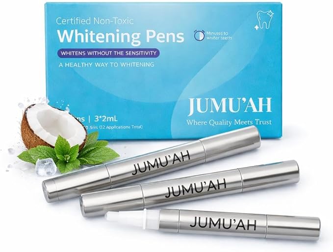 Jumu’ah Teeth Whitening Pens, Certified Non-Toxic, Enamel Safe - NO Sensitivity - Oral Care Teeth Whitener Pen, Vegan & Gentle on Teeth Professional Stain Removal (Pack of 3)