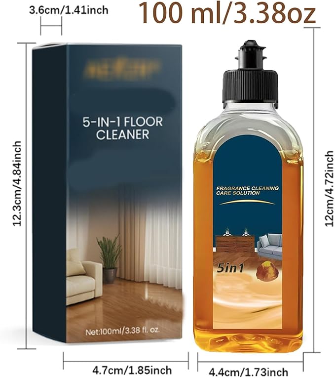 5-in-1 Hardwood Floor Cleaner, 2026 multi surface cleaner, 100 ml/3.38 oz Concentrated Multi Surface Cleaning Solution for Tile, Laminate and Wood, Streak-Free Shine for Kitchen and Bathroom (1pc)