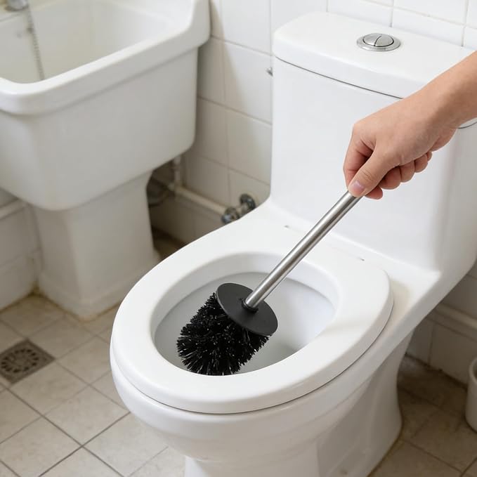 Toilet Bowl Brush Holder Set: Bathroom Toilet Deep Cleaning Scrubber with Cover - Compact Round Cleaning Tools for Washroom Bathroom