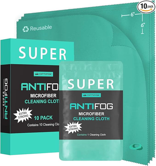 Anti Fog Microfiber Cleaning Cloth for Glasses | Individually Wrapped Microfiber Lens Cleaning Cloth for Eyeglasses, Lenses, Binoculars, Face Shields, Ski Masks or Swim Goggles (10 Count)