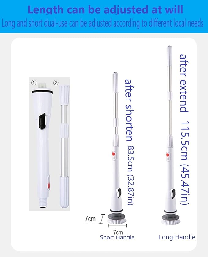 Electric Spin Scrubber, Electric Cleaning Brush Scrubber 360 Cordless Power Cleaning Brush with Telescopic Rod Handle, Portable Spin Scrubber for Cleaning Kitchen, Floor, Toilet, 3 Brushes & a Holder