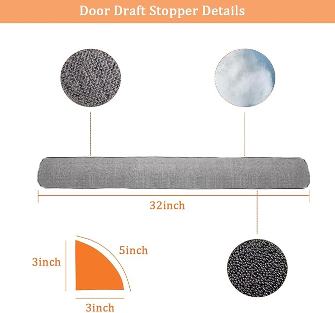 32 Inch Under Door Draft Stopper, Blocks Hot Cold Air Wind from Door and Window Bottom,Weather Seal, Reduce Noise Light,Triangular, Gray
