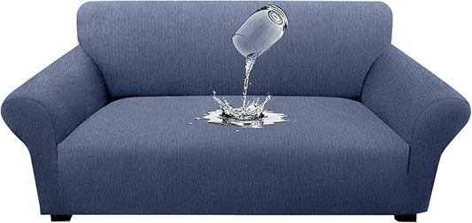 Waterproof Stretch Spandex Loveseat Couch Cover - Non-Slip Soft Sofa Slipcover with Elastic Bottom, Washable Leakproof Furniture Protector for Kids, Pets, Dogs & Cats (Loveseat, Blue Gray)