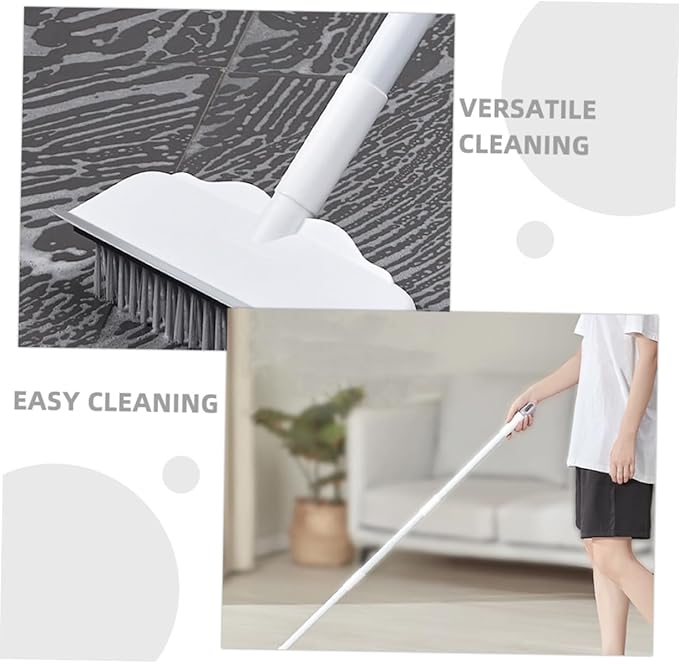 Long Handle Floor Scrub Brush with Squeegee Multi-Functional Bathroom and Tile Cleaning Tool Heavy Duty Hard Bristles for Efficient Scrubbing and Water Removal for Home Use