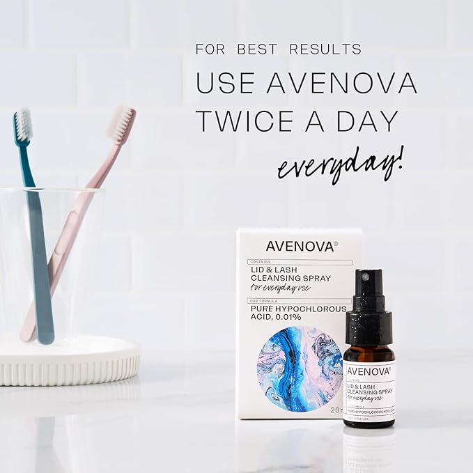 Avenova Eyelid & Eyelash Cleanser Spray 20ml Bottle 3-Pack + Moist Heating Eye Compress Mask Bundle – Pure Hypochlorous Acid & Reusable Mask
