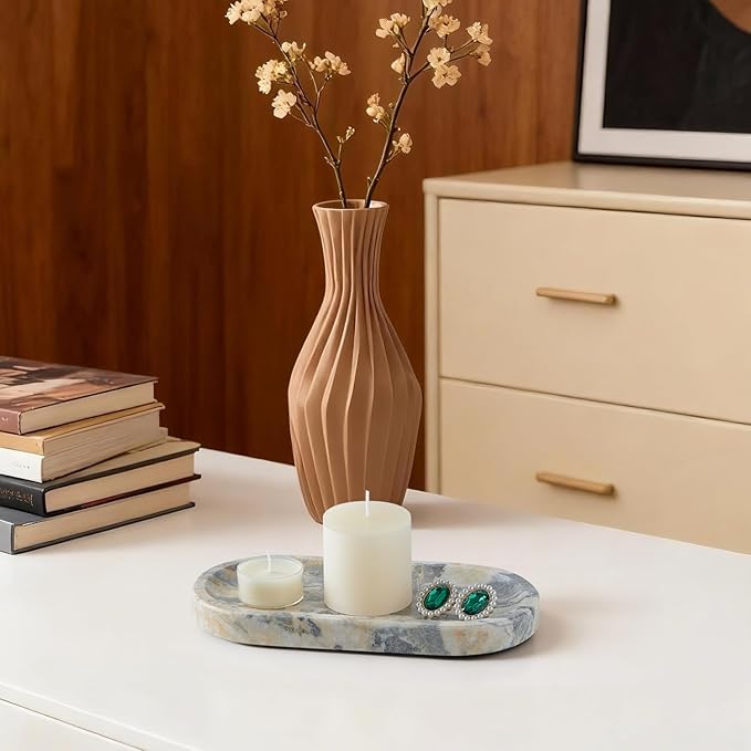 Natural Marble Vanity Tray, Marble Tray for Bathroom countertop,Stone Tray for Storing Perfume, Cosmetics and Jewelry 8 * 4.7inch （Ink Wash Yellow）