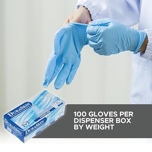 DuraSkin T2010W Nitrile Disposable Gloves, 3.5 Mil - Blue, Large | Powder-Free, Micro-Textured, Industrial Grade | for Janitorial, Cleaning, Manufacturing (Box of 100)