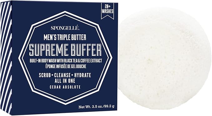 SPONGELLÉ Men’s Supreme, Super and Extreme Buffer Set | Dual-Sided Scrubber & Body Wash Infused | Deep Cleansing & Exfoliating | 20+ Washes