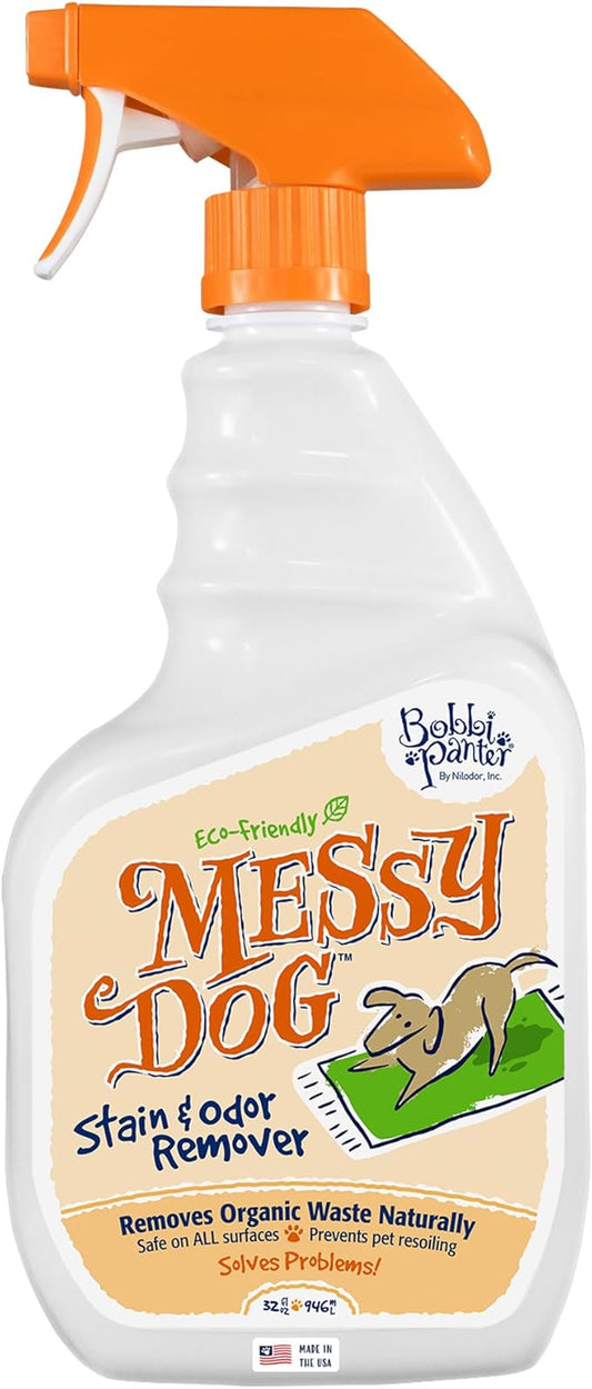 Bobbi Panter Messy Dog Stain & Odor Remover - Bio-Enzymatic Power, Biodegradable Formula for Tough Stains, Odors & Pet Messes, Earth-Friendly, Pet-Safe, Non-Toxic, 32 fl. oz. Spray Bottle
