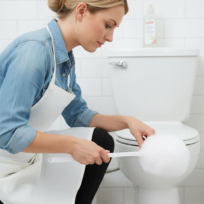 12 Pack Toilet Bowl Brushes Disposable, White Soft Toilet Bowl Brushes with Long Plastic Handle, Silk Cotton Brush for Bathroom, Toilet Bowl, Washbasin, Bathtub & Tiles, 11 x 4.3 Inch