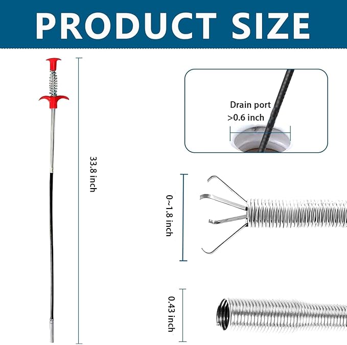 Drain Snake,33 inch Flexible Claw Grabber Tool,Drain Clog Remover - Snake Drain Hair Removal Tool for Home Sink, Bathroom Tub,Drain, Toilet, Tight Spaces
