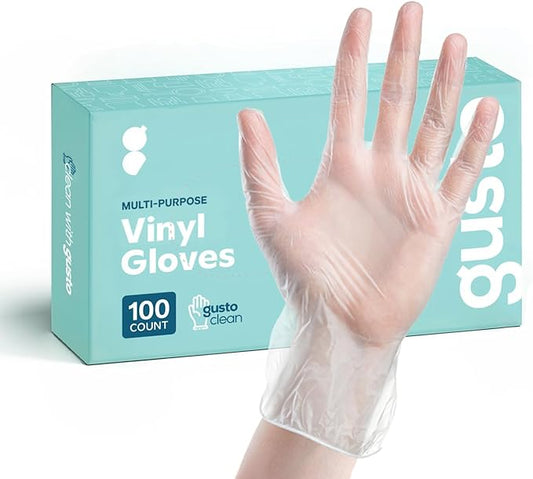 GUSTO Disposable Vinyl Gloves – Clear, Latex-Free, Powder-Free, BPA-Free – Safe for Food Handling, Cooking & Cleaning