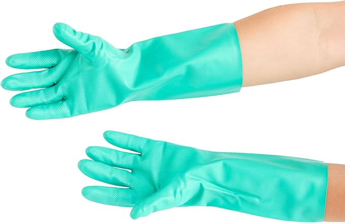 Restaurantware-Clean Tek Professional 15 Mil Small Cleaning Gloves, 1 Pair Of Long Cuff Gloves - Flock Lining, No-Powder, Green Nitrile Chemical Tolerant Gloves, No-Latex, Heavy-Duty Tasks