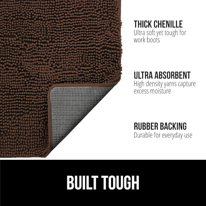 GORILLA GRIP SoakSTOPPER Dog Door Mat, 60x36 Machine Washable Rug Absorbent Doormat Captures Moisture Mud Dirt, Quick Dry Soft Chenille Entryway Rugs Indoor Entrance Mats for Dog Paws, Brown