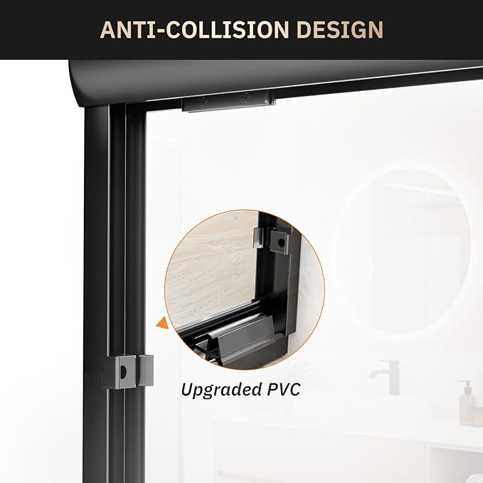 Glass Shower Door 50-54" W x 72" H Semi-Frameless Double Sliding Bathroom Shower Doors with 1/4 inch Clear Tempered Glass for Walk-in Shower, Matte Black