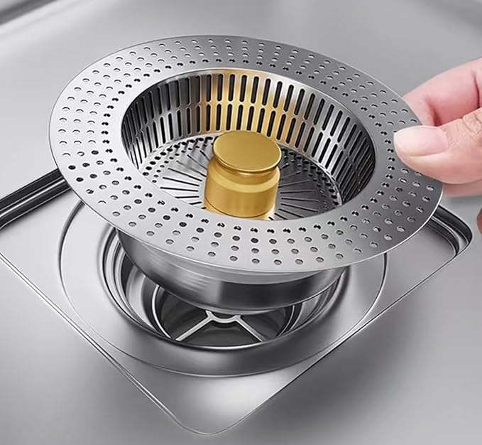 Upgraded Anti-Clogging Kitchen Sink Filter: 3-in-1 Stainless Steel Stopper for Quick Drainage and Odor Prevention（2pack） (Golden)