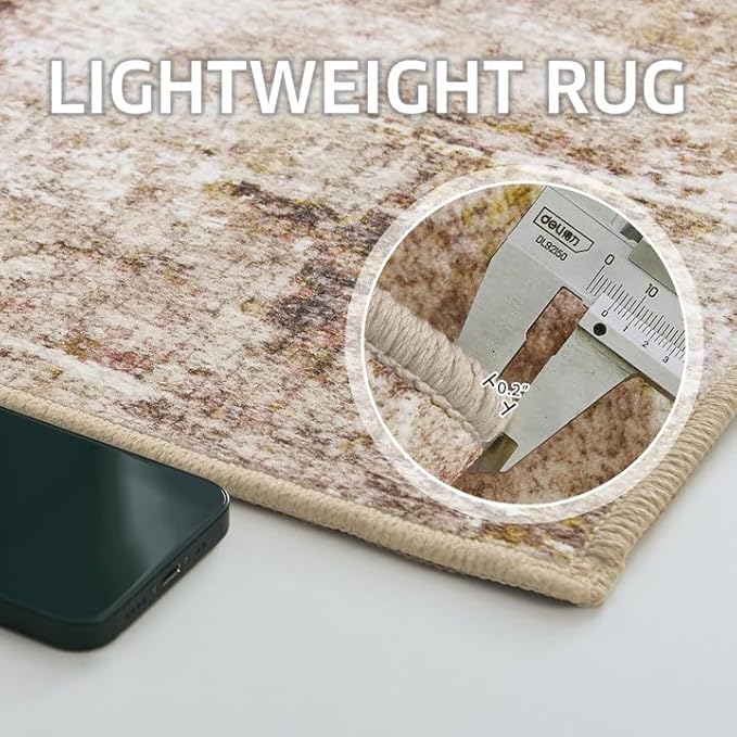 NICETOWN Kitchen Yellow Runner Rug 2x6 - Washable Boho Non-Slip 2x6 Carpet for Hallway with Rubber Backing, Thin Abstract Washable Rug Runner Throw Carpet for Bedroom