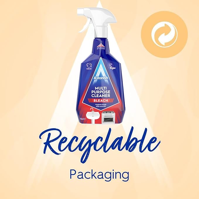 Astonish Multi Purpose Cleaning Spray 3 Pack With The Power Of Bleach - All Purpose Cleaning Solution Removes Heavy Duty Stains & Hygienically Cleans Bathrooms & Kitchen Surfaces, 750ml Spray Bottle