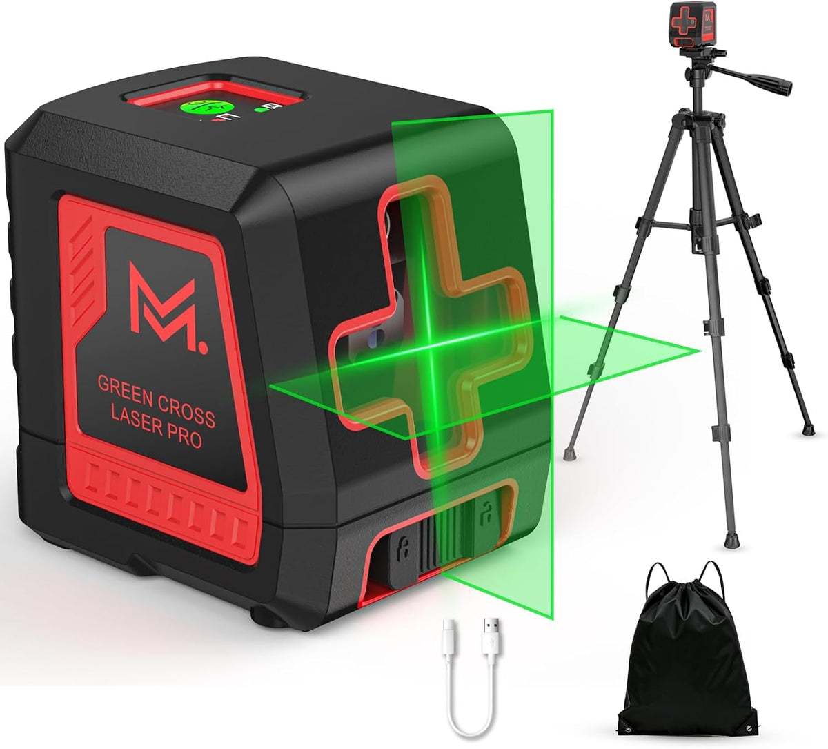 Laser Level 100ft Auto Leveling Green Cross Line 2-Wire - Image 1