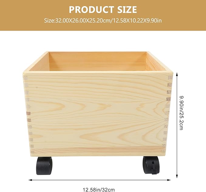 Cabilock Wooden Storage Box with Wheels Multi-Functional Rolling Storage Bin for Home Organization and Toy Holder Portable Sundries Organizer