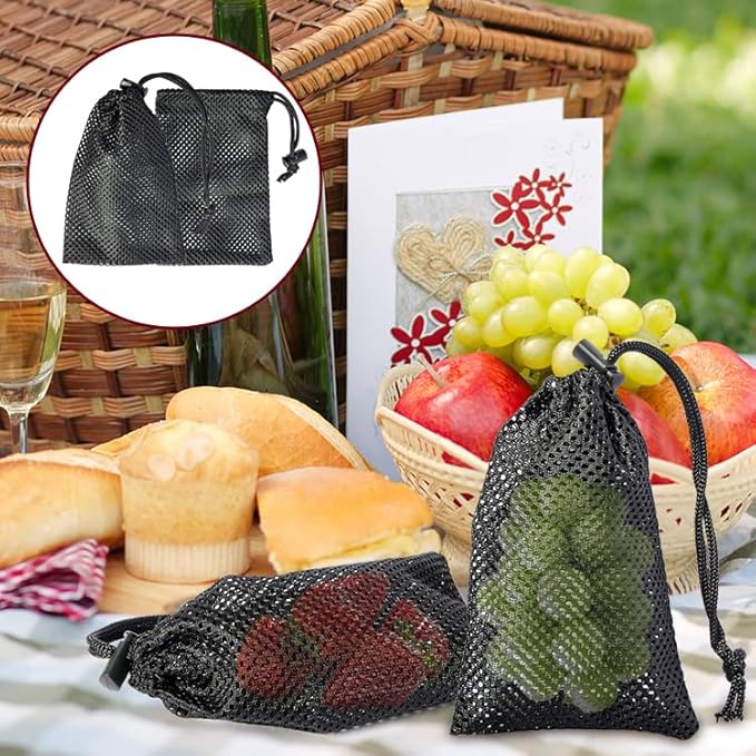 Mesh Bag, Small Nylon Mesh Drawstring Bag with Cord Lock, Black, 6 Pcs,3.9x5.9 Inch for Travel Stuff Bags, Cleansing Supplies