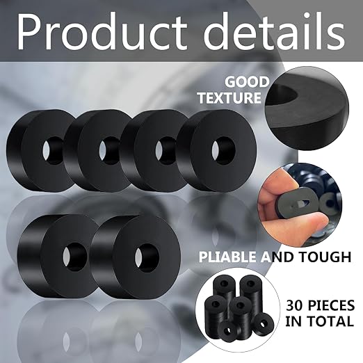 Rubber Washer Set: 2 Sizes (3/4" OD x 1/4" ID) Black Non-Slip Thick Grommets for Vibration Isolation (0.25" & 0.32" Thickness)