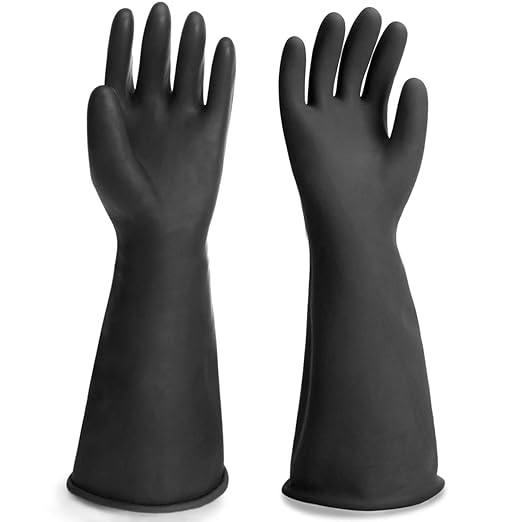Extra Large Chemical Resistant Gloves, 18" Long Black Waterproof Alkali/Acid/Oil Resistant Reusable Heavy Duty Rubber Gloves for Cleaning, Dishwashing, Gardening