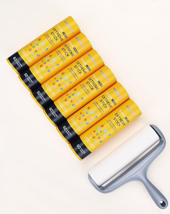 50% Stickier Large Surface Roller Refill for Scotch-Brite Large Lint Roller 8 inch Extra Sticky 60 Sheets per Refill, Pack of 6, 360 Sheets Total, Works Great On Pet Hair