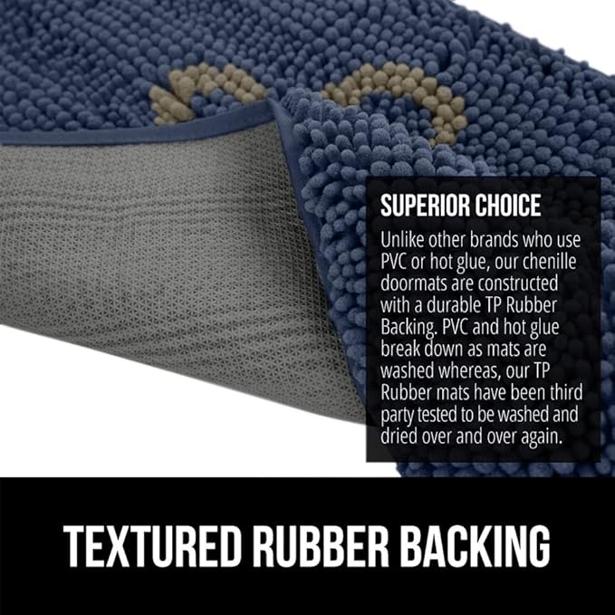 GORILLA GRIP SoakSTOPPER Dog Door Mat, Machine Washable Rug Absorbent Doormat Captures Moisture Mud Dirt, Quick Dry Soft Chenille Entryway Rugs Indoor Entrance Mats for Dog Paws, 24x17 Navy
