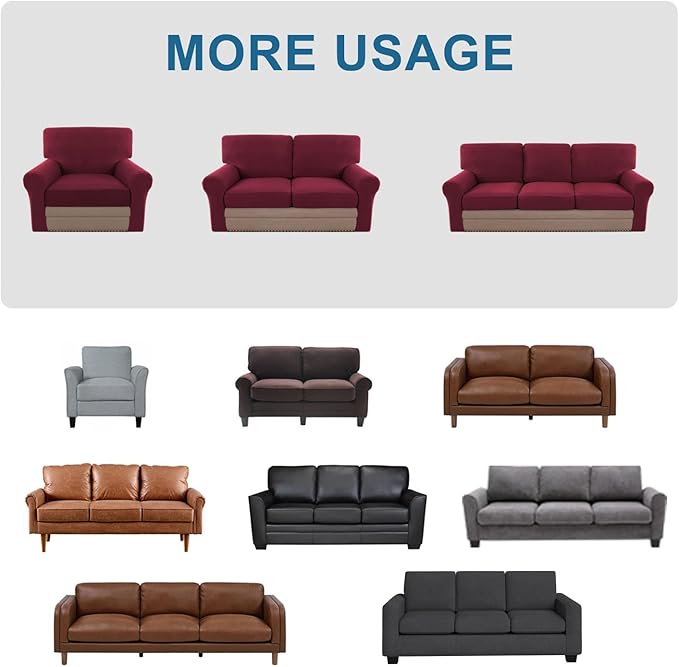 H.VERSAILTEX Multi-Pieces Sofa Covers Stretch Couch Covers Form Fitted Seats and Back Cushions Covers (2 Seat Covers Plus 2 Back Cusion Covers, Bonus 2 Armrest Covers), Burgundy