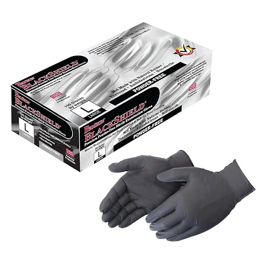 BioSkin Nitrile Exam Grade Disposable Gloves, 4 Mil - Large | Powder-Free, Chemical + Puncture Resistant, Textured | for Medical, Industrial, Janitorial, Food Service (Box of 100)