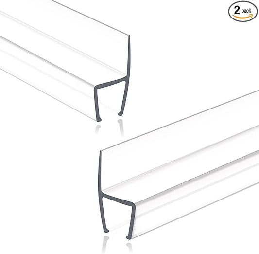 Frameless Shower Door Seal Strip 2 Pack x 39 Inch H for 3/8" Thick Glass Shower Door Side Seal Strip Bottom Seal Door Sweep Ultra Clear Polycarbonate, Stop Shower Leaks Create A Water Barrier