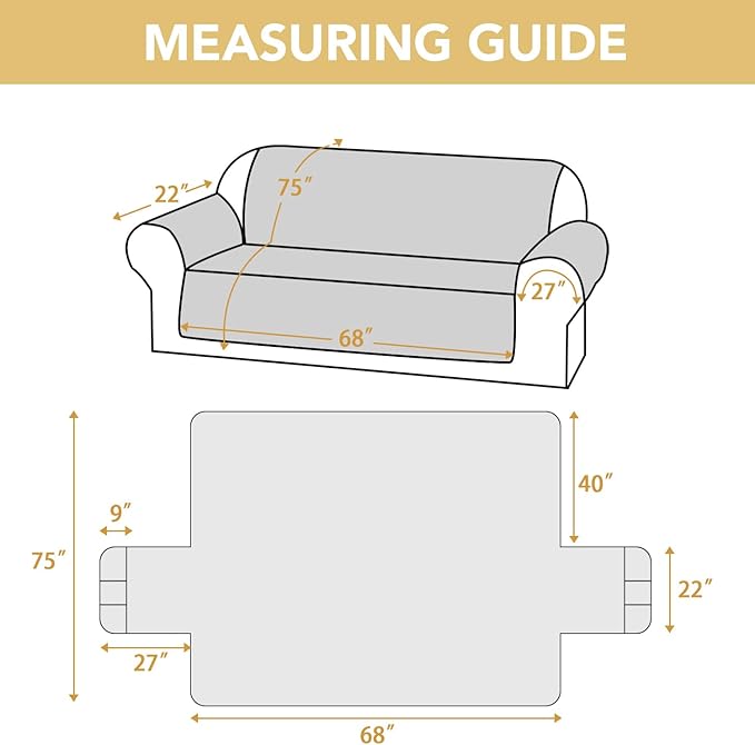 H.VERSAILTEX 100% Waterproof Couch Covers for Pets Triple Non-Slip Sofa Covers for 3 Cushion Couch Dog Couch Cover Protector Washable(Sofa, Beige)