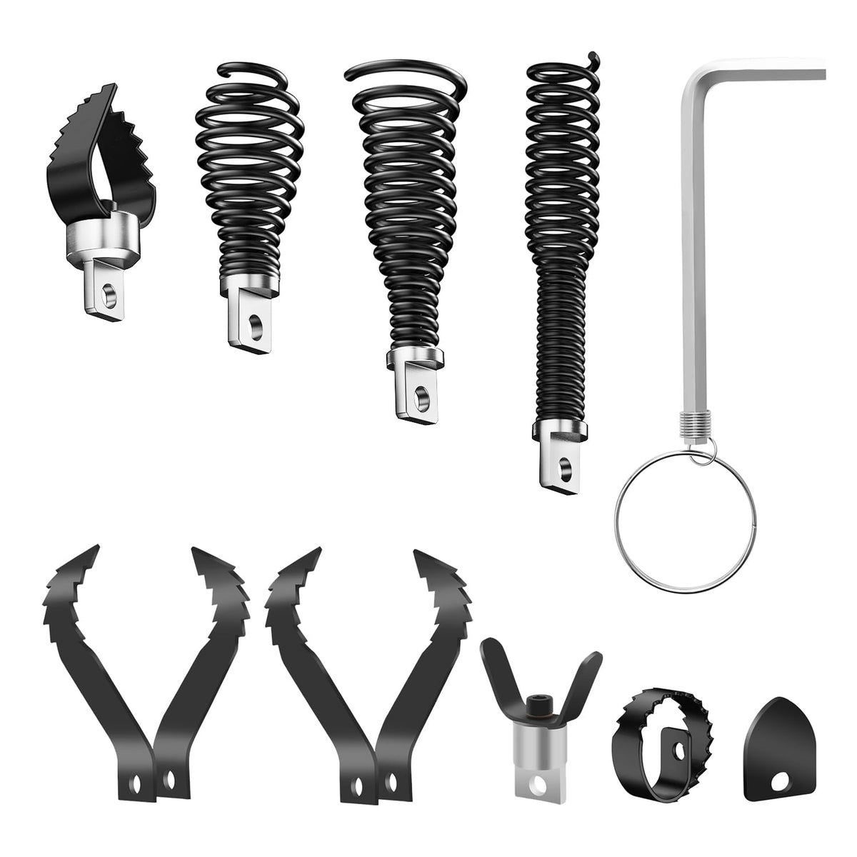 9-Piece Drain Auger Drill Attachment for 5/16”-3/4" Cable - Image 1
