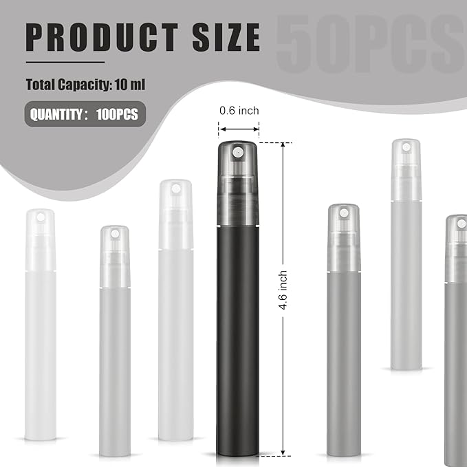 Remerry 100 Pcs 10 ml Mini Spray Bottles Perfume Spray Bottles Plastic Travel Refillable for Women Small Fine Mist Sprayers Portable Frosted Perfume Sprayers Empty Atomizer for Essential Oil