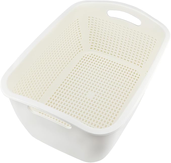 Double-Layer Plastic Fruits & Vegetable Washing Basket - Multi-Layer Stackable Sink Wash & Drain Basket for Kitchen (White Small)