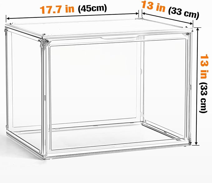 XXX-Large Extra Large Acrylic Display Case 17.3'' x 13'' x 13'' Transparent Sneaker Shoe Organizer Clear Plastic Stackable Boot & Shoe Boxes Large Showcase for Helmet, Handbag, Figures Collectibles