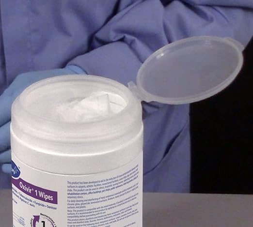 Oxivir Diversey 1 100850923 Disinfectant Cleaning Wipes, Pre-Moistened with Accelerated Hydrogen Peroxide AHP, Unscented, 160 Standard 6x7-Inch Wipes, 1-Canister (Pack of 12)