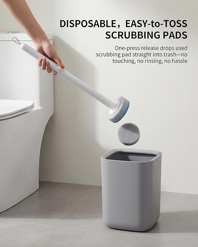 Disposable Toilet Brush, All-in-One Toilet Cleaning System,Toilet Bowl Wand Kit with 18 Count Scrubbing Pads Refills,Wall-Mounted,Compact,Multipurpose