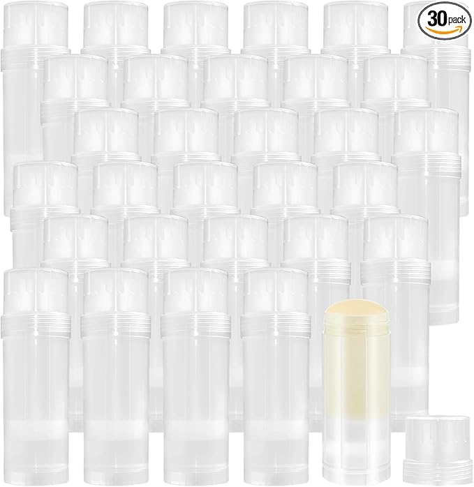 30 PCS Empty Deodorant Containers, 2 oz Refillable Semi-Transparent Plastic Stick Tubes, 60 ml Twist-up Filling Bottles for DIY Sunscreen, Balm, Lotion Bar