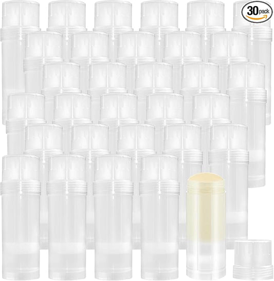 30 PCS Empty Deodorant Containers, 2 oz Refillable Semi-Transparent Plastic Stick Tubes, 60 ml Twist-up Filling Bottles for DIY Sunscreen, Balm, Lotion Bar