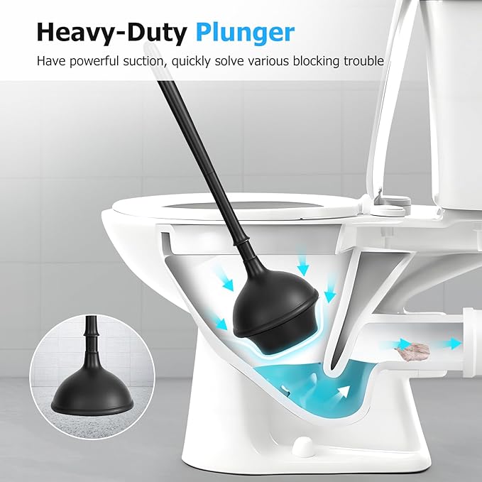 2Pack 2 in 1 Toilet Brush and Plunger Set, Extended Handle Plunger,Toilet Bowl Brush Plunger Set,Clean Gloves,Cleaning Tools,Cleaning Brush,Cleaning Supplies,Toilet Brush Plunger Combo (Black)