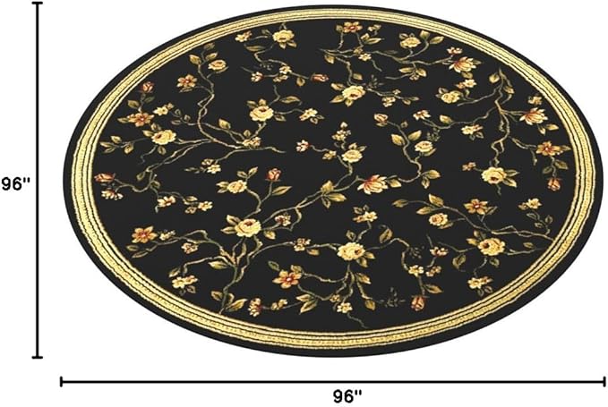 SAFAVIEH Lyndhurst Collection Area Rug - 8' Round, Black, Traditional Floral Design, Non-Shedding & Easy Care, Ideal for High Traffic Areas in Living Room, Bedroom (LNH220A)