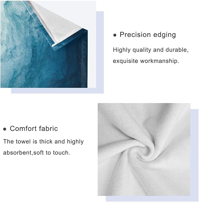 3 Piece Blue Sea Waves Bath Towel Set,Microfiber Modern Abstract Navy Ocean Beach Theme Decorative Guest Bathroom Towels,1 Bath Towel 1 Hand Towel for Bathroom Kitchen,1 Washcloth for Face