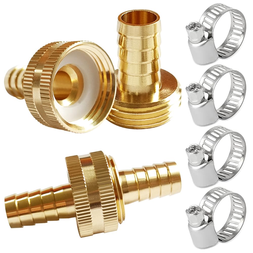 Brass 1/4" Barb to 3/4" GHT Garden Hose End Connector Kit, 4PCS - Image 1