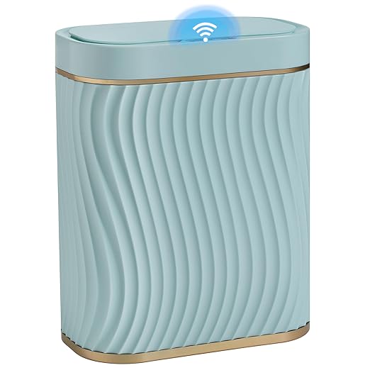 Bathroom Small Trash Can with Automatic Touchless Lid, 2.6 Gallon Smart Garbage Can Narrow Waterproof Trash Bin for Bedroom, Office, Living Room
