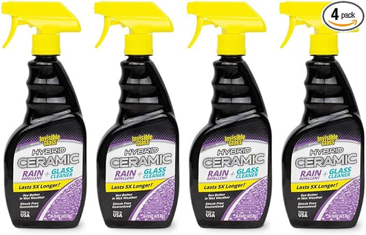 Invisible Glass 92183-4PK Hybrid Ceramic Rain Repellent and Glass Cleaner – Cleans & Protects Car Windows and Windshields with Long-Lasting Water-Repellent Si02 Technology – 16 fl oz (Pack of 4)